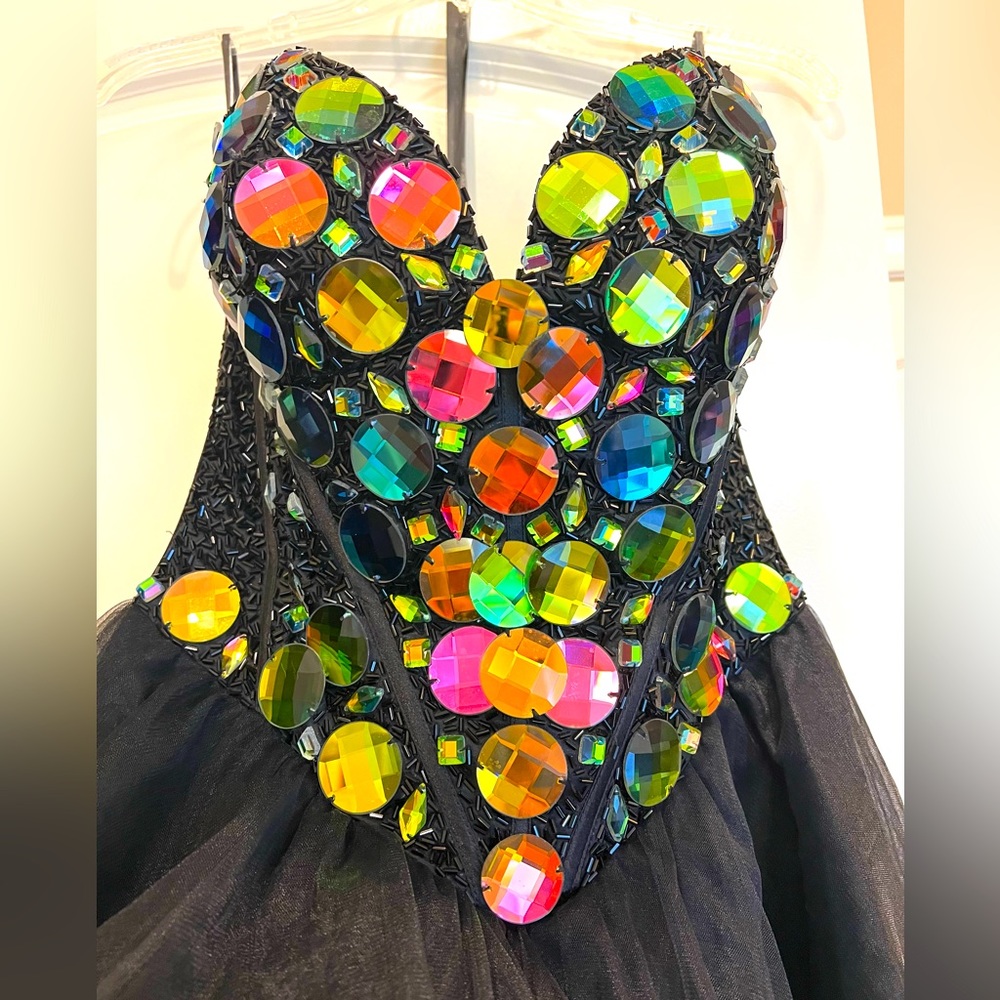 Multicolor Embellished Black Dress
